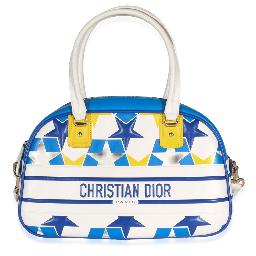 Christian Dior Blue Multicolor Calfskin Star Medium Dior Vibe Bowling Bag